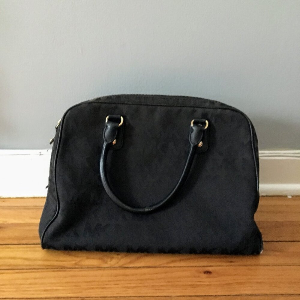 Michael Kors Charlotte Black Signature Logo Satchel Handbag Purse